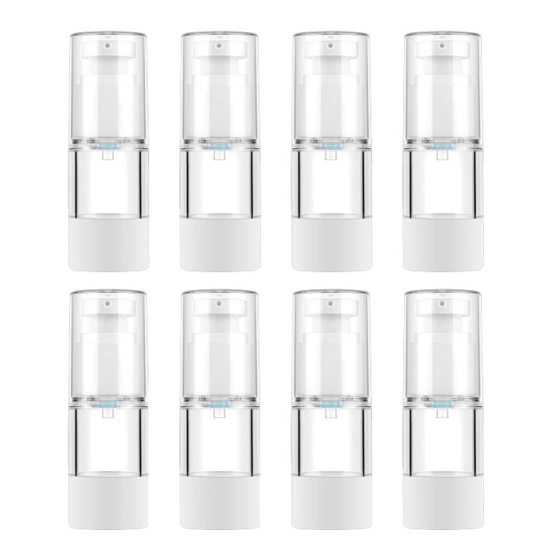 LONGWAY 0.5Oz 15ml Clear Airless Cosmetic Cream Pump Bottle Travel Size Dispenser Refillable Containers/Foundation Travel Pump Bottle for Shampoo (PACK of 8) - Image 1